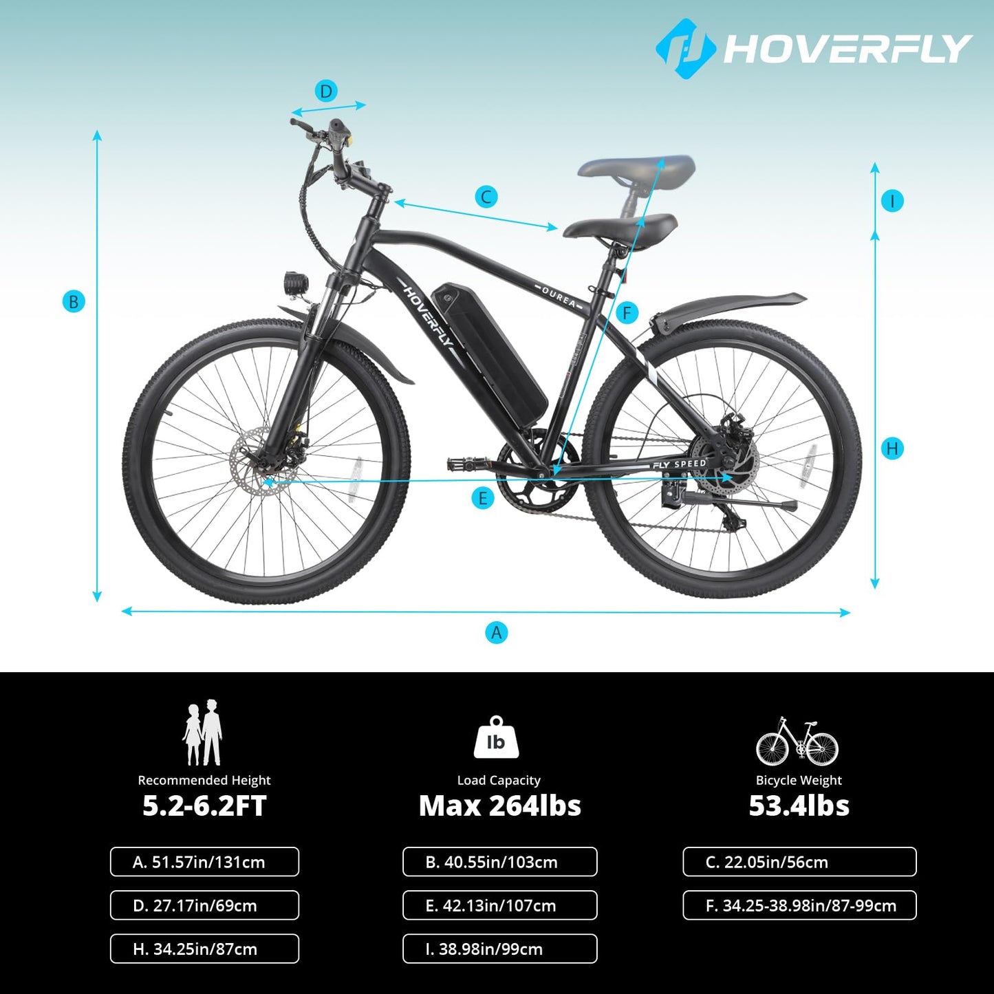HOVERFLY OUREA 26" Electric Bike for Adults, 750W Peak Motor Mountain Ebike, 20MPH Up to 40 Miles, UL2849 Certified, 7-Speed, Removable Battery, Shock Absorber, Fat Tire Commuter E-Bike