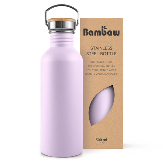 Bambaw Metal Water Bottle 16 oz, Lavender Water Bottle with Handle, Stainless Water Bottle Non Insulated, Small Water Bottle, Purple Water Bottle for Women, Metal Water Bottle – Lavender Haze