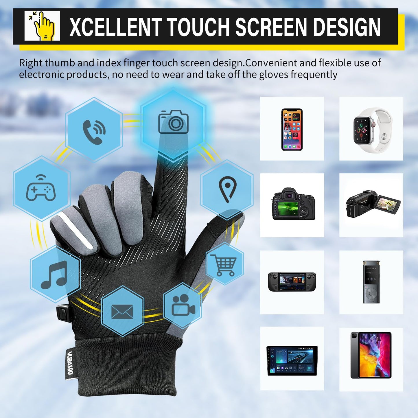 VUBAXRO Winter Gloves for Men Women Warm Gloves Cold Weather Touch Screen Water Resistant Anti-Slip for Running Cycling Bike (X-Large)