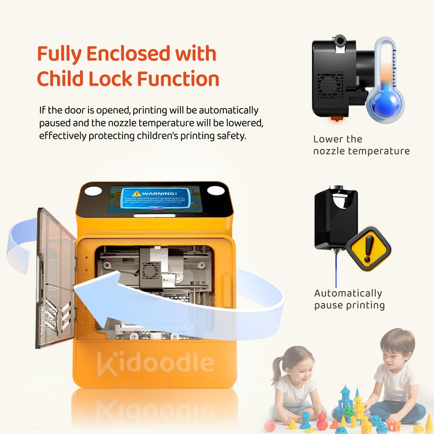 Kidoodle Mini 3D Printer for Kids & Beginners, 600mm/s High Speed Printing, Auto-Leveling/Child-Safe Design/5" Touch Screen, Pre-Assembled with Wi-Fi/App Control, Easy Setup for Home/School