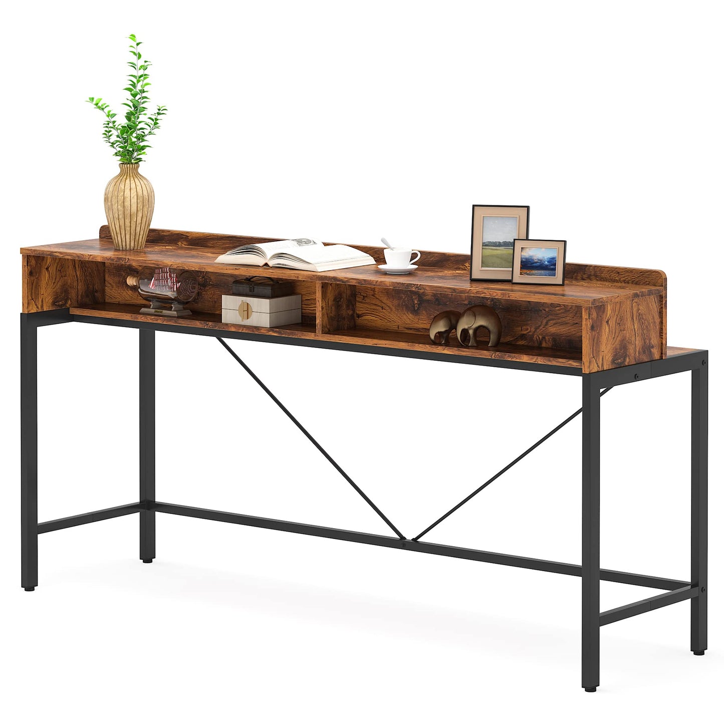 Tribesigns 71-Inch Extra Long Sofa Table Behind Couch, Narrow Console Table with Storage Shelves, Behind Couch Bar Table, Industrial Entryway Table for Living Room, Hallway, Rustic Brown