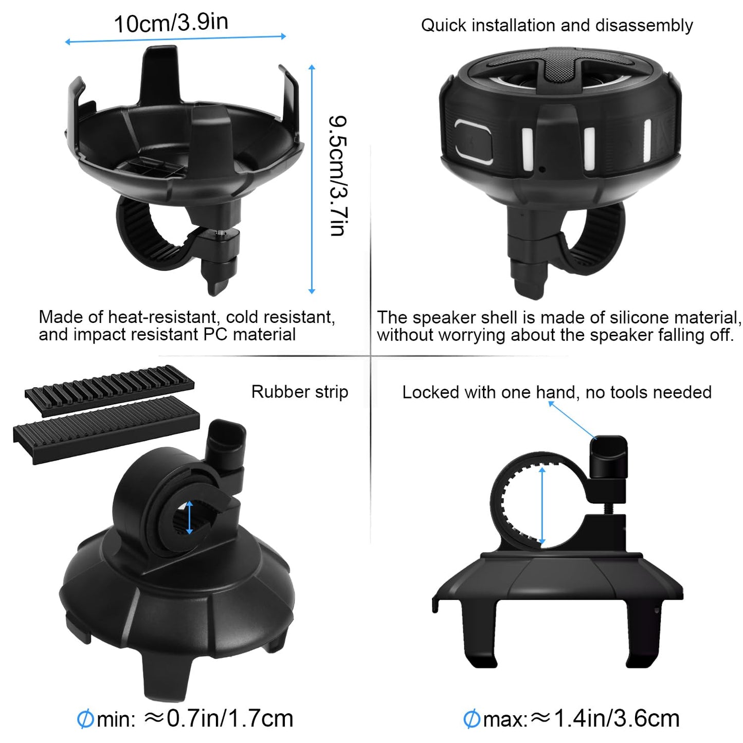 Upgraded, Pro Bike Speaker, with Pro Handlebar Mount, Bluetooth V5.4, IPX7 Waterproof, Silicone Case, Broadcast Navigation,10W Bassup, 15-24H Playtime, Hook, for eBike, Bicycle, Motorcycle Accessories