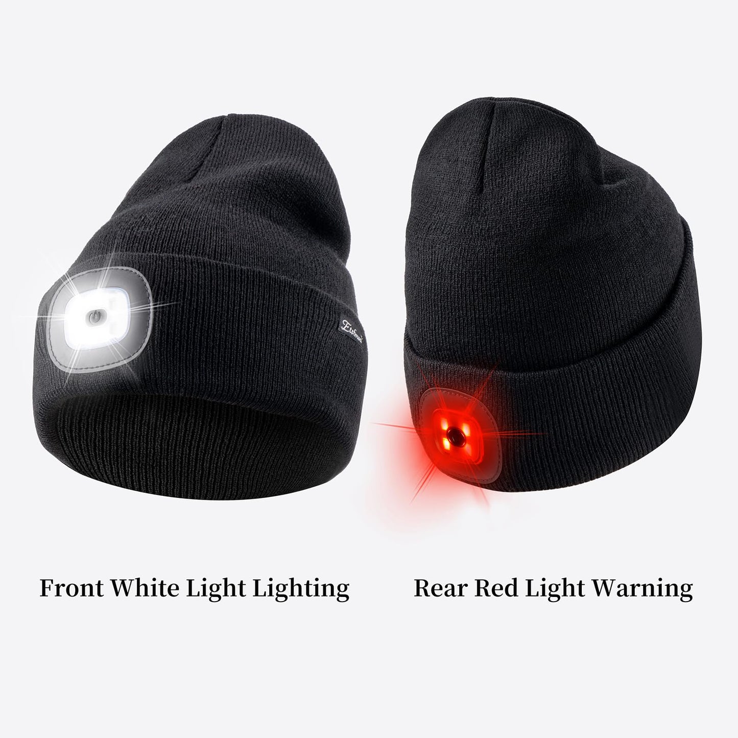 Etsfmoa Unisex Hat with Light,Front White Light and Rear red Light Dual LED Cap,Gifts for Men Dad Rechargeable Beanie