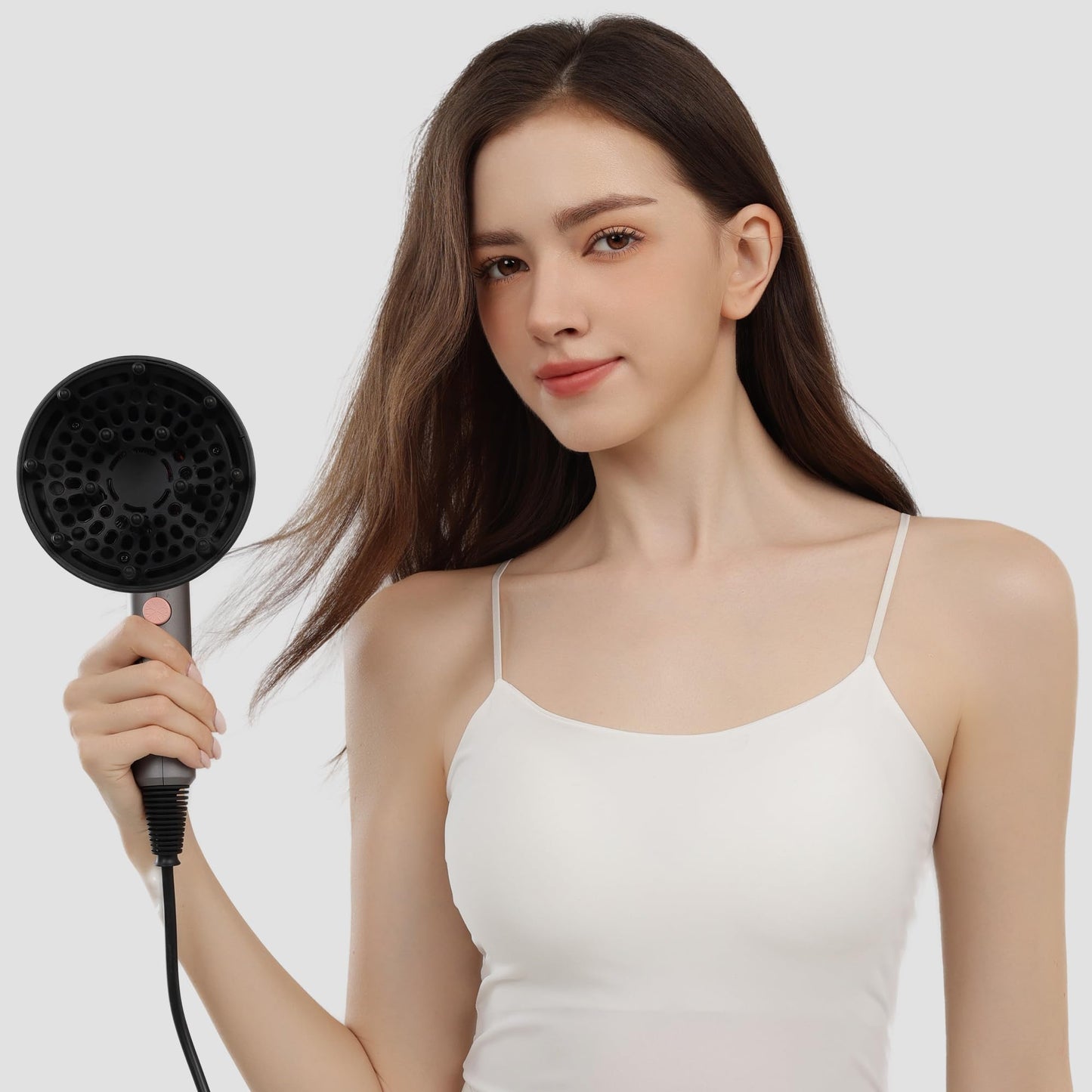AINA Hair Dryer with Diffuser, Blow Dryer for Women | Advanced Ionic Technology, Ceramic Coating | Cold Shot Features Turbo Heat for Fast Drying and Shine(Misty Blush)