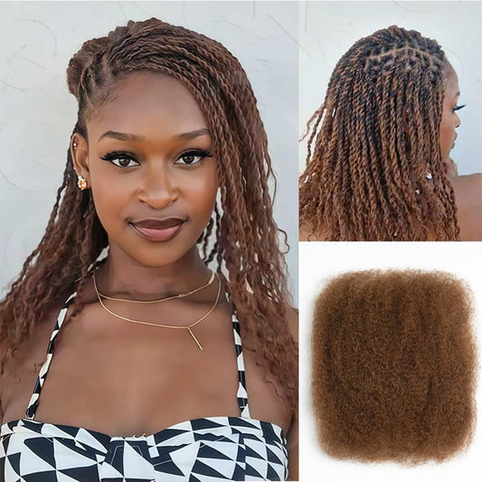 QVR Afro Kinkys Bulk Human Hair for Dreadlock Extensions Repair Locs, Mixed M4/30 12inch Spring Twist Braiding Afro Kinky Human Hair for Locks 50 Gram/Pack