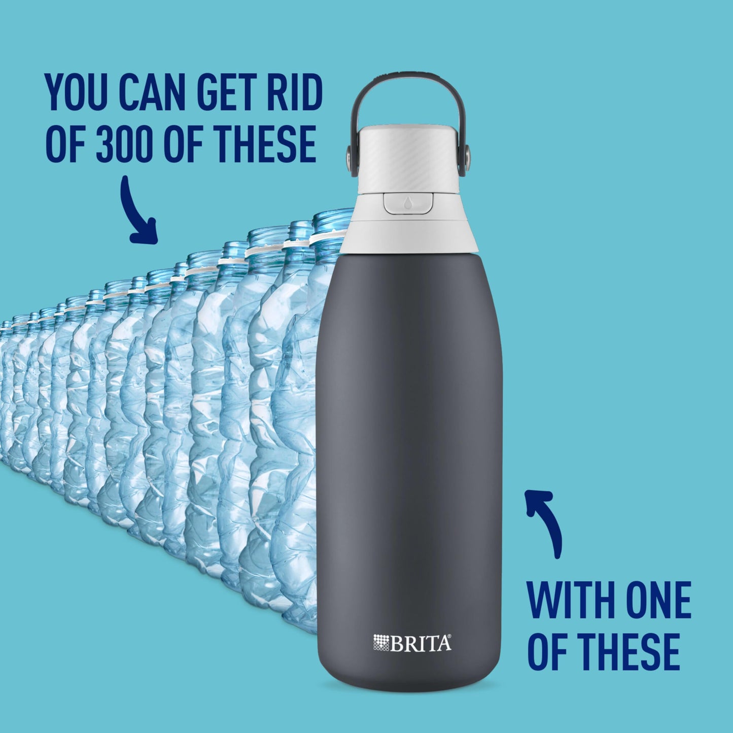 Brita Insulated Filtered Water Bottle with Straw, Reusable, Christmas Gift and Stocking Stuffer For Men and Women, Stainless Steel Metal, Carbon, 32 Ounce