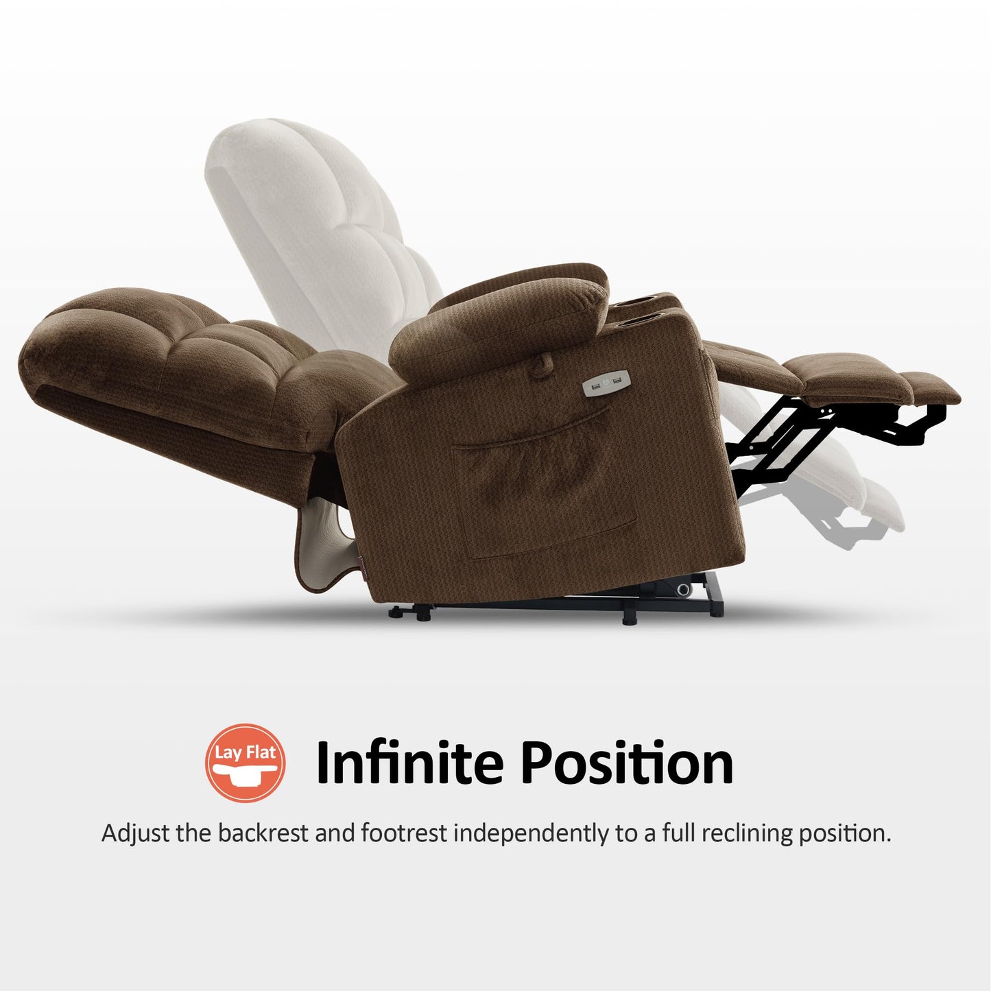 MCombo Large Dual Motor Power Lift Recliner Chair for Elderly, Massage and Heat, Lay Flat, Zero Gravity, Home Button, USB Port, Fabric 7680 (Large, Brown)