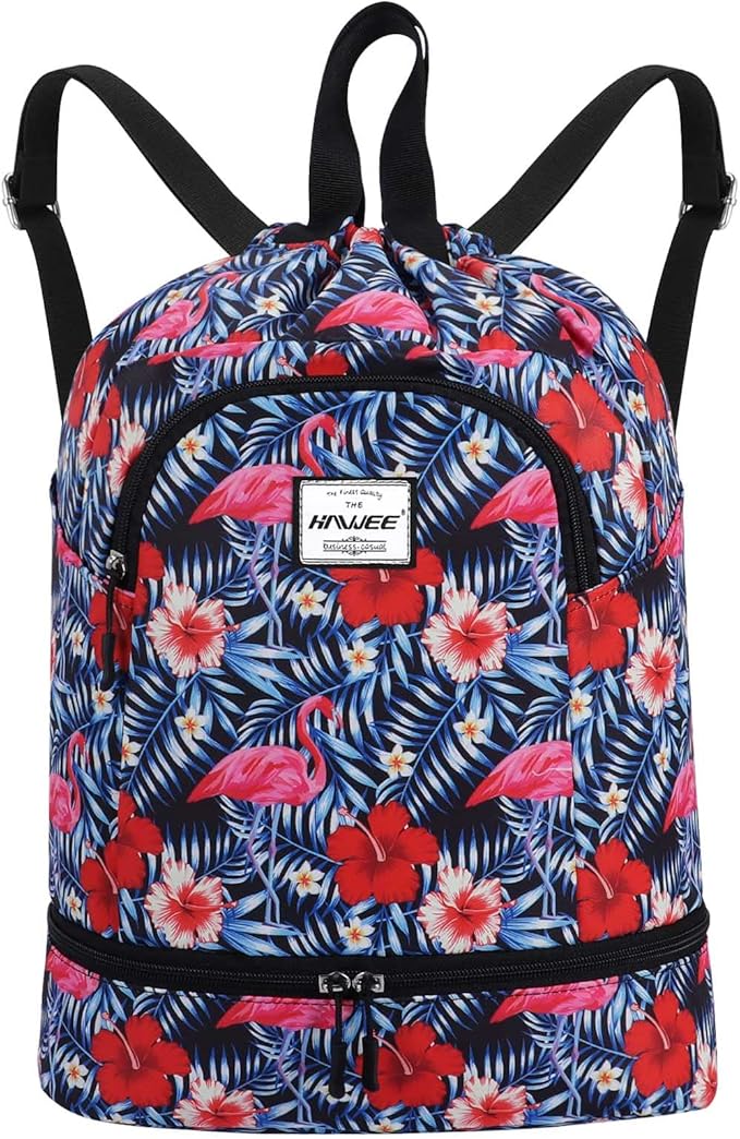 Dry Wet Drawstring Backpack with Shoe Compartment for Women Adjustable Gym Bag