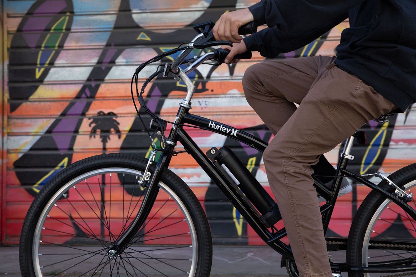 Hurley Electric Bikes Kickflip Beach Cruiser Single Speed E-Bike (Navy, Medium / 16 Fits 5'4"-6'1")