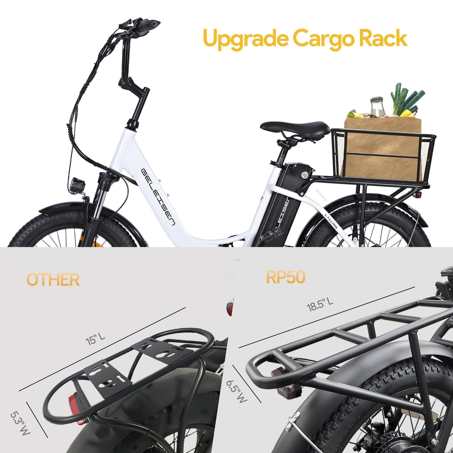 Electric Bike for Adults, RP50 1000W Peak Ebike, Up to 65Miles, 20''×3.0 Fat Tire Adult Electric Bicycle with 696Wh Removable Battery, 25MPH Commuter Cargo E bike, 7 Speed Gear and Front Suspension
