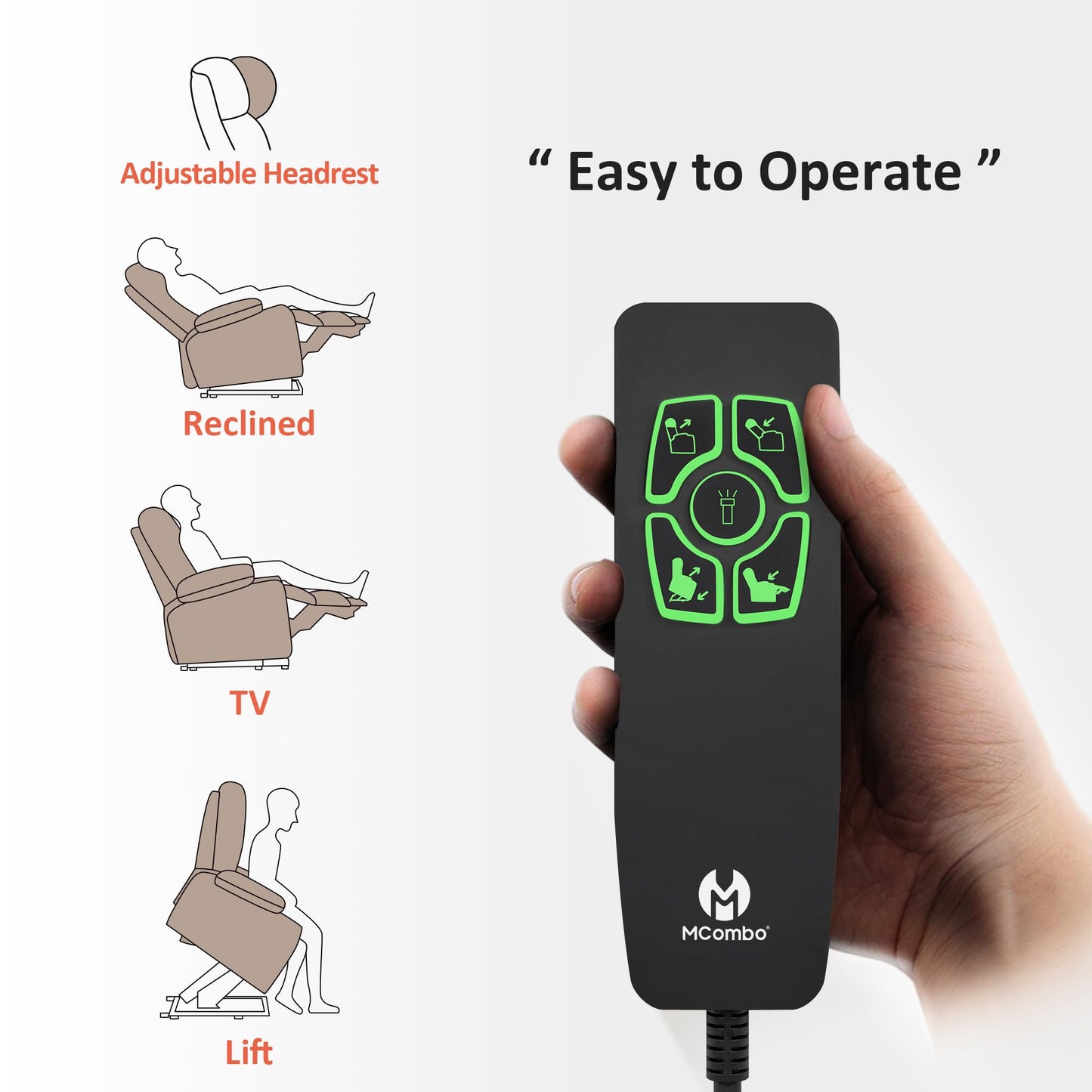 MCombo Power Lift Recliner Chair Sofa with Massage and Heat, Adjustable Headrest for Elderly People, Solid Wood Armrest, USB Ports, Side Pockets, Faux Leather 7917 (Cream White, Medium)