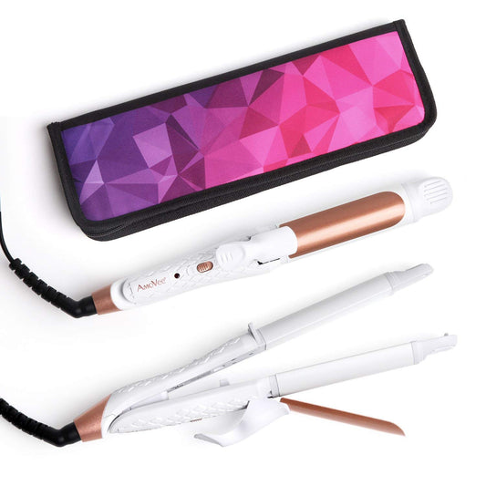 AmoVee Travel Curling Iron, Hair Straightener and Curler in One, Flat Iron Curling Iron in One, Dual Voltage Europe Travel Essentials for Women(White)
