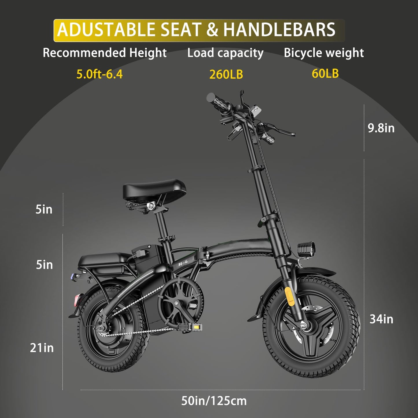 Electric Bike for Adults 500W Peak Motor, 14" Folding Ebike Max 23MPH, Electric Bicycle with 48V12AH Removable Battery, 35Mile PAS Range, Multi-Shock Absorption,UL 2849,Commuting Mini E Bikes