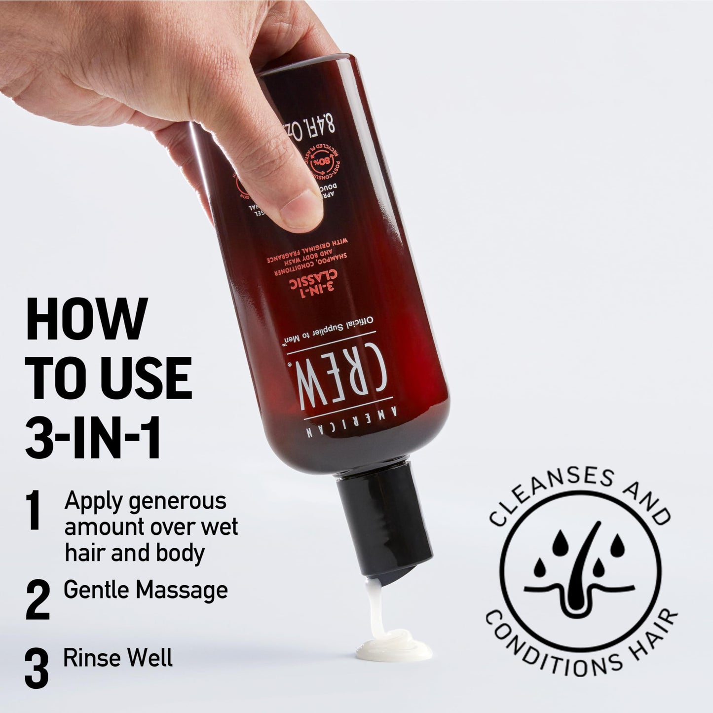 American Crew Shampoo, Conditioner & Body Wash for Men, 3-in-1, 8.4 Fl Oz