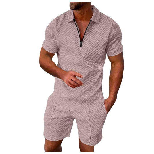 Generic Mens Summer Pjs Sets Casual Matching 2 Piece Outfit Short Sleeve Polo Tee Shirts and Short Lounge Set Fashion Tracksuits, X-Large, #B04-rose Gold