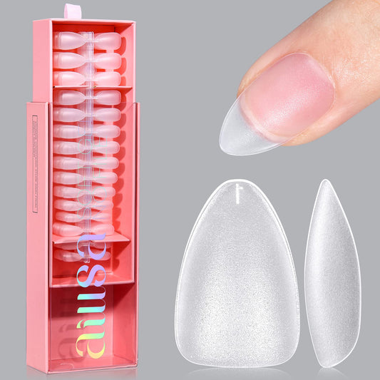 AILLSA Short Almond Nail Tips 450PCS Upgraded Matte Gel Nails Tips No Filed Pre-shaped Soft Full Cover Short Almond Nails Clear False Gelly Nail Tip for Soak Off Nail Extensions 15 Sizes