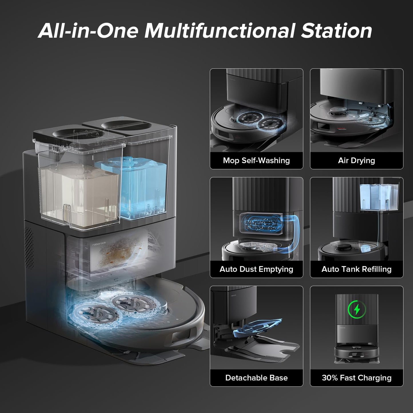 roborock Qrevo Series Robot Vacuum and Mop, 8000Pa Suction, Upgraded from Qrevo S, Anti-Tangle Brushes, Smart Obstacle Avoidance, Auto Mop Washing, All-in-One Dock, 200RPM Spinning Mops, Black(QV 35A)