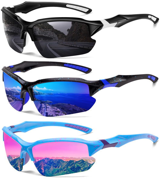 DioKiw 3PACK Sports Polarized Sunglasses for Men Cycling Running Fishing UV400 Protection Sun Glasses Lightweight Half Frame Goggles
