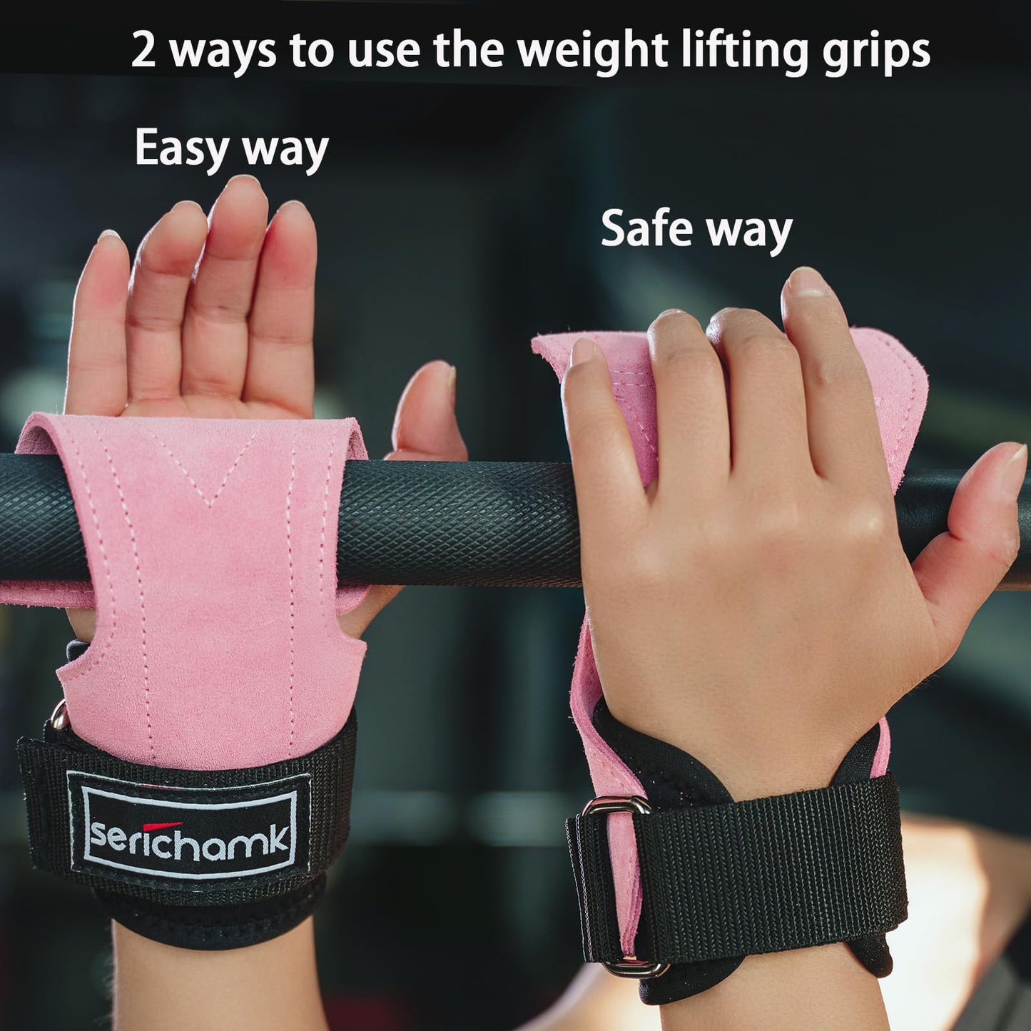 Wrist Wraps for Weightlifting Women with Cushion Wrist Loop Leather Wrist Straps for Weightlifting Deadlift Straps for Powerlifting Bodybuilding Gym Straps Workout Heart Pink