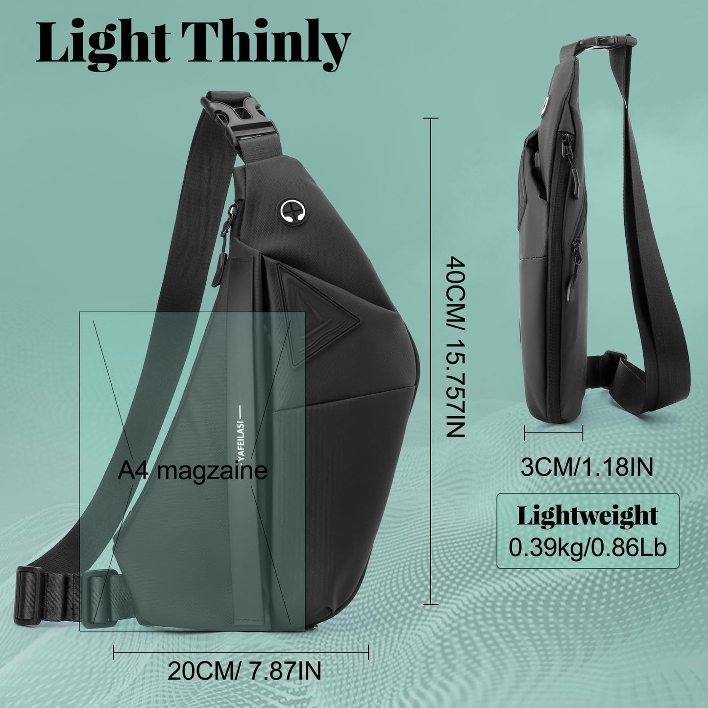 LKEX Sling Bag Anti-theft Chest Crossbody Waterproof Shoulder Cool Backpack Travel Personal Pocket for Men and Women (Black Right-Handed)