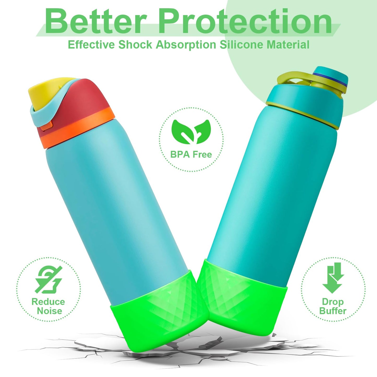 Alwenid 2PCS Silicone Water Bottle Boot for Owala 40 Oz, Anti-Slip Protective Sleeve Bottom Bumper Protector for FreeSip, Twist, and Flip Stainless Steel Water Bottles (Bright Green)