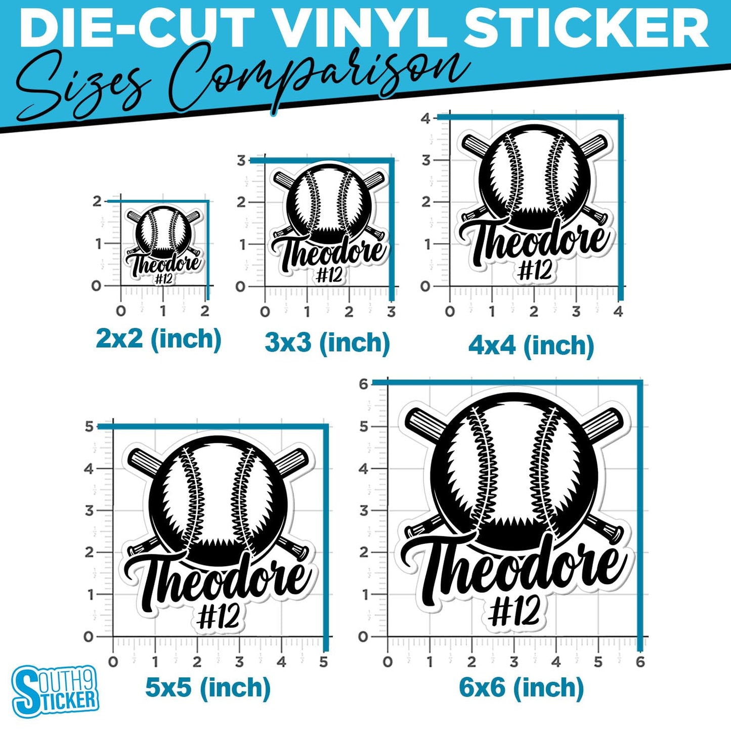 Personalized Baseball Sticker Custom Name Number Baseball Softball Logo Emblem Sticker Waterproof Die-Cut Vinyl Sticker for Water Bottle Laptop Hard Hat Kindle Sticker Decal Decor Gifts for Him Kids