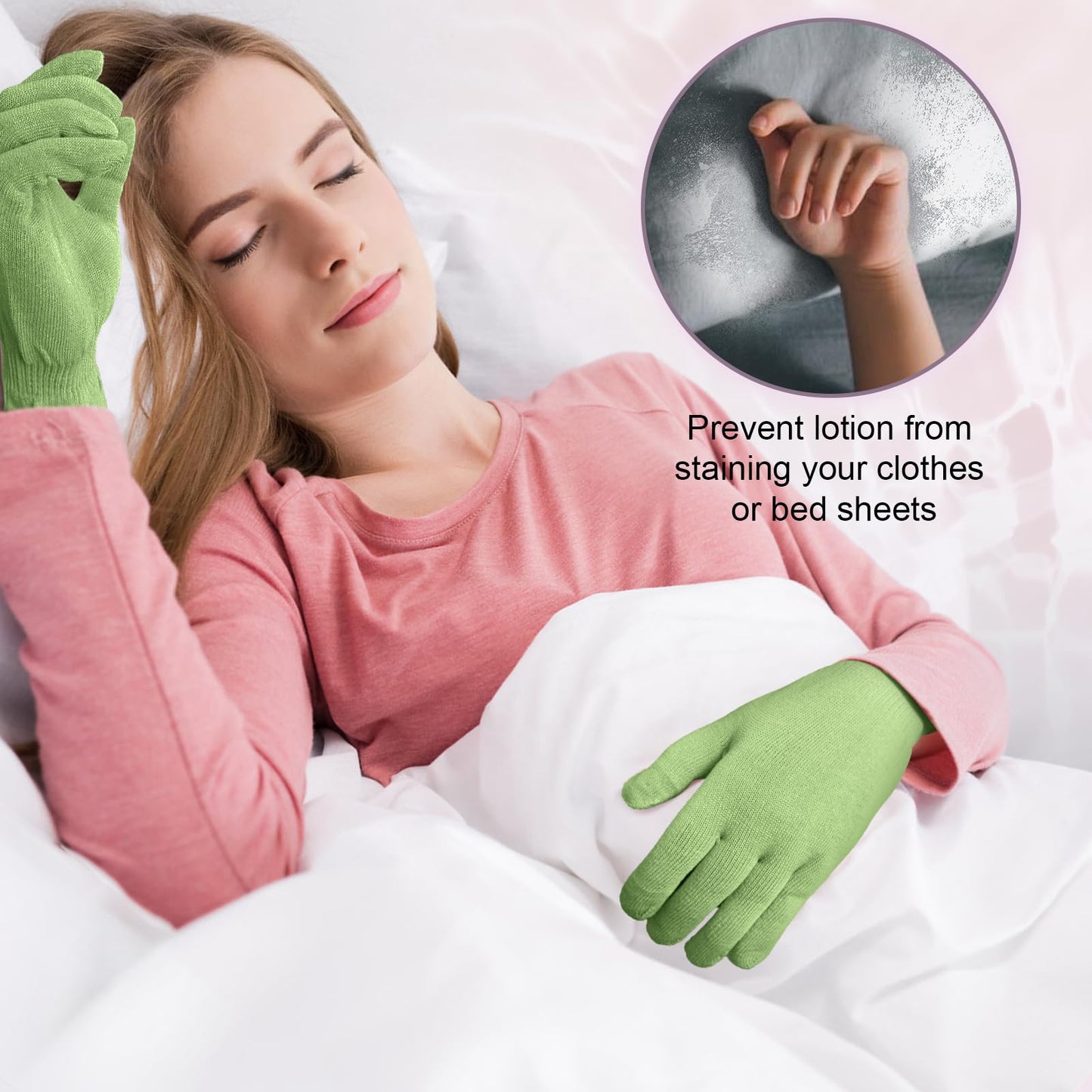 MIG4U Moisturizing Beauty Gloves Touchscreen Overnight Sleeping Glove for Women Dry Hands, Nighttime Lotion, Eczema, SPA, Cosmetic Treatment, Apple Green 3 Pairs Size L/XL