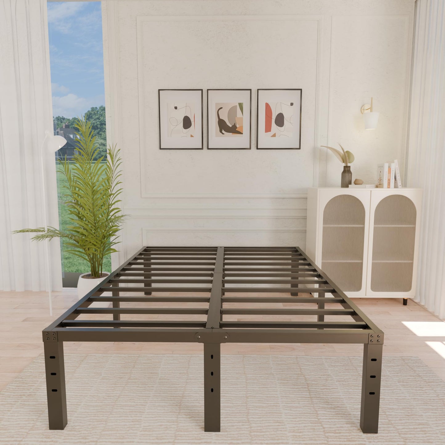 ALDRICH Metal Full Size Bed Frame - 16 Inch Tall Black Basic Steel Slats Platform, Easy Assembly Heavy Duty Noise Free Bedframes, No Box Spring Needed