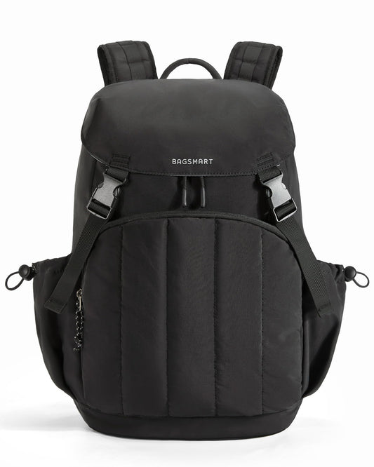 BAGSMART Backpack for Women, Wide Opening Travel Backpack, College Backpack for 15.6 Inch, Water-Resistant Quilted Daypack Lightweight Bookbag, Black