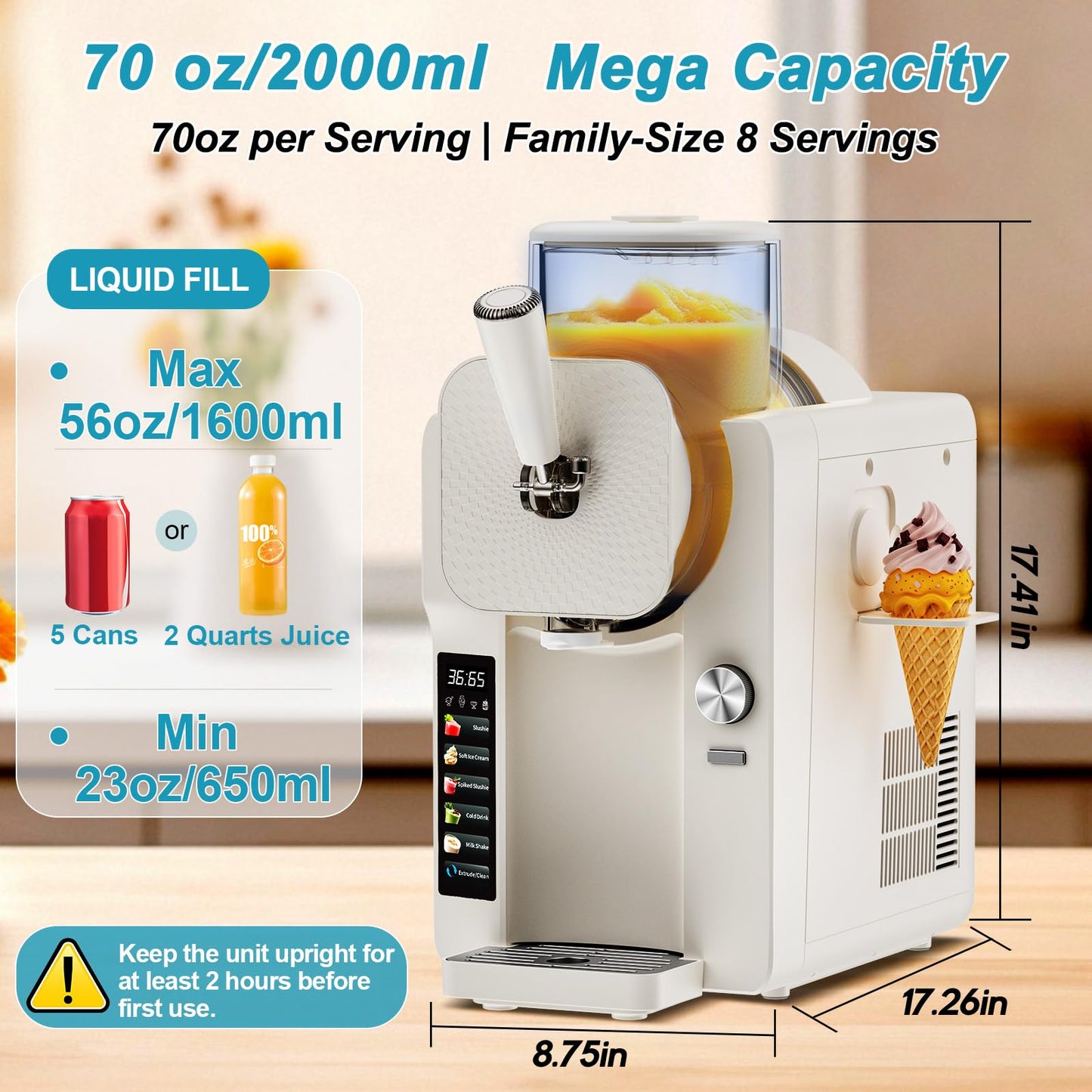 Ice Cream Maker, Soft Ice Cream Machine Makers & Slushy Machine for Home, for Smoothies, Milkshakes, Cocktails, and Various Flavors of Ice Cream, Frozen Yogurt or Gelato, with Adjustable Thickness
