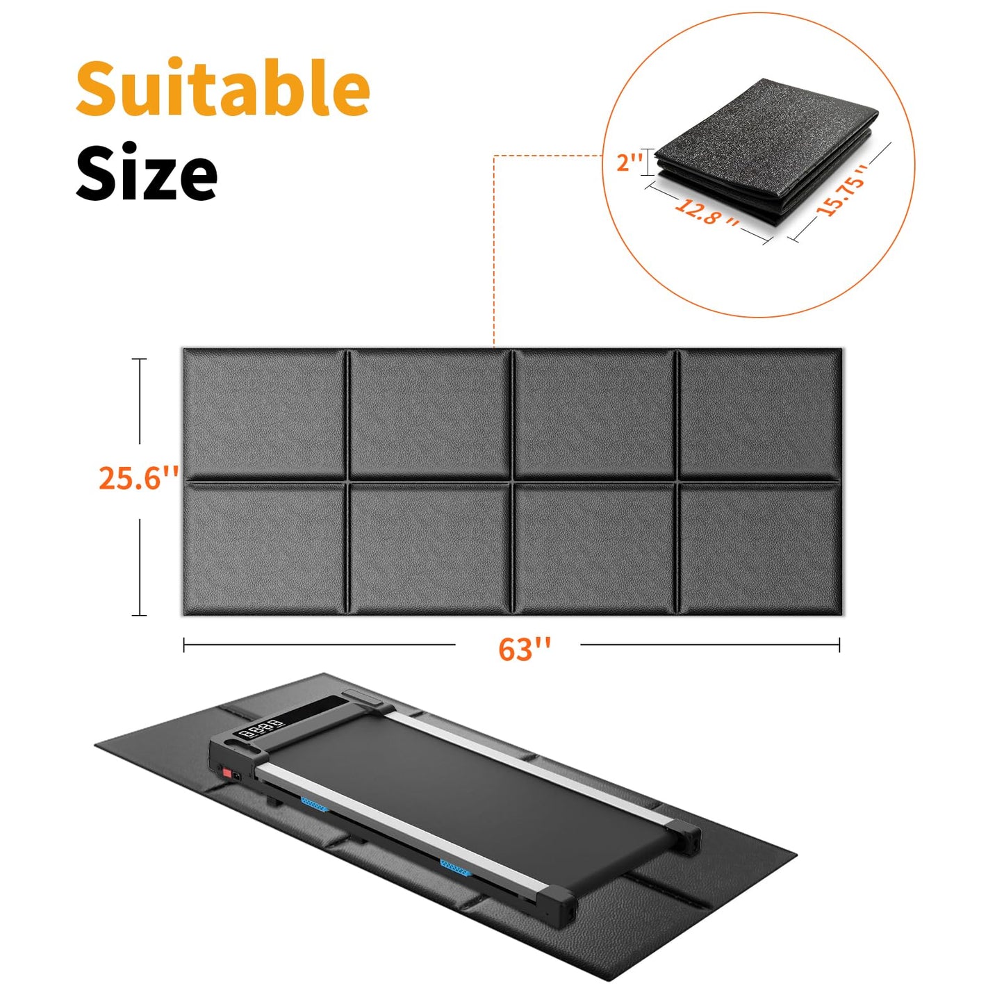 Treadmill Mat for Carpet Hardwood Floor Protection, Foldable, Under Desk Treadmill Mat, Compatible with Walking Pad Treadmill, Exercise Bike Mat for Home Gym Workout, Waterproof & Anti-Slip, 6mm Thick
