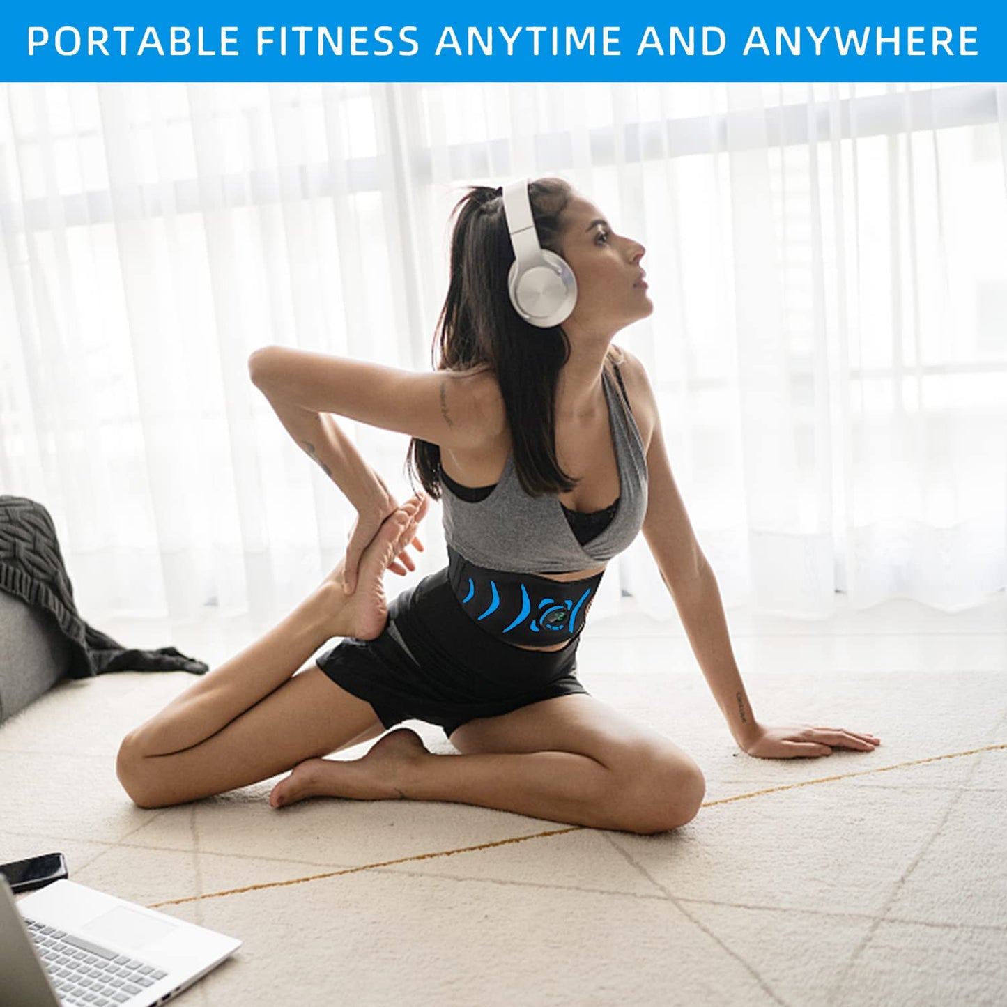 FOPIE Intelligent Wireless Fitness Apparatus, ABS Stimulator, Abdominal Toning Belt Portable Ab Toner Waist Trainer Fitness Trimmer Workout Equipment for Home NFB-6