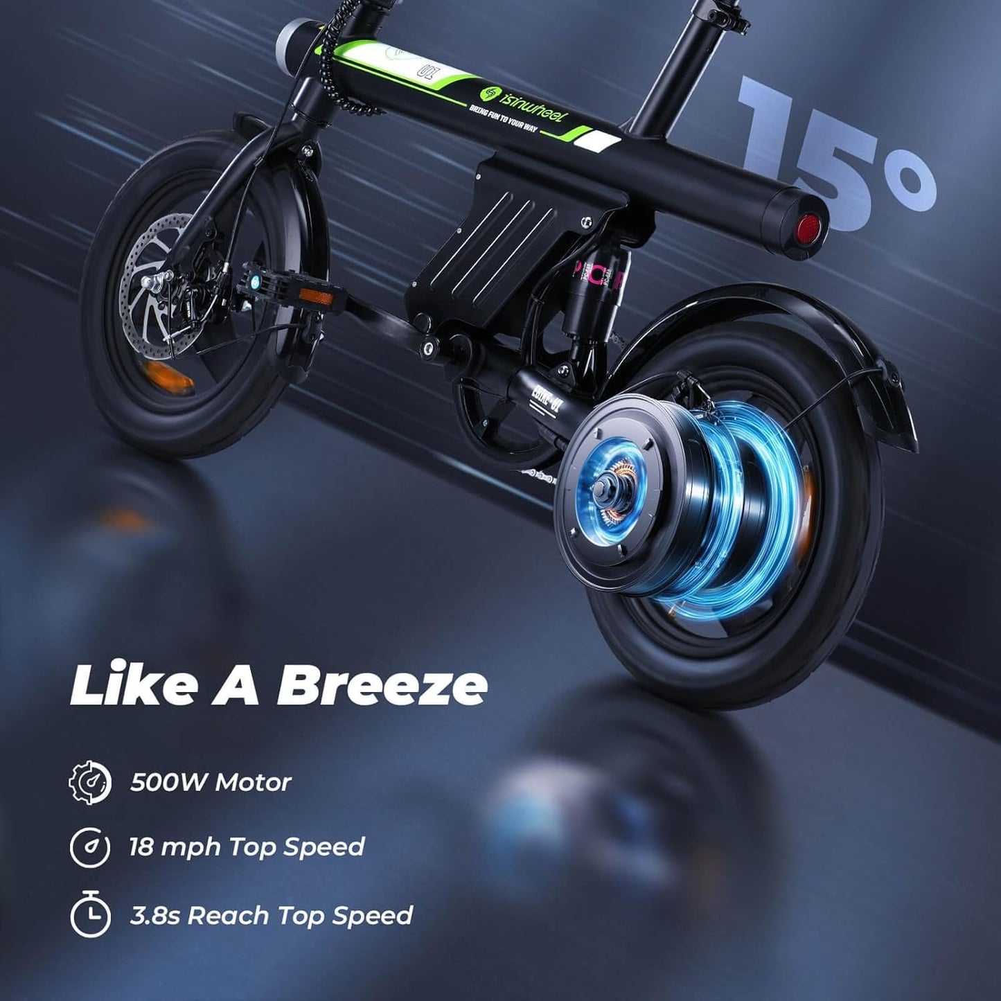 isinwheel U1 Electric Bike for Adults 500W Motor, 20 mph Folding Ebike
