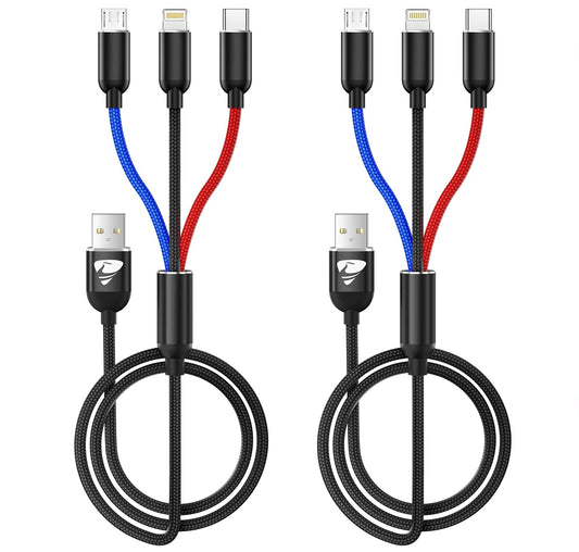 Aioneus Multi Charging Cable, Nylon Braided 3 in 1 Charging Cord Multi USB Cable Fast Charging Cord with Type-C, Micro USB and IPh Port, Compatible with Most Phones & iPads