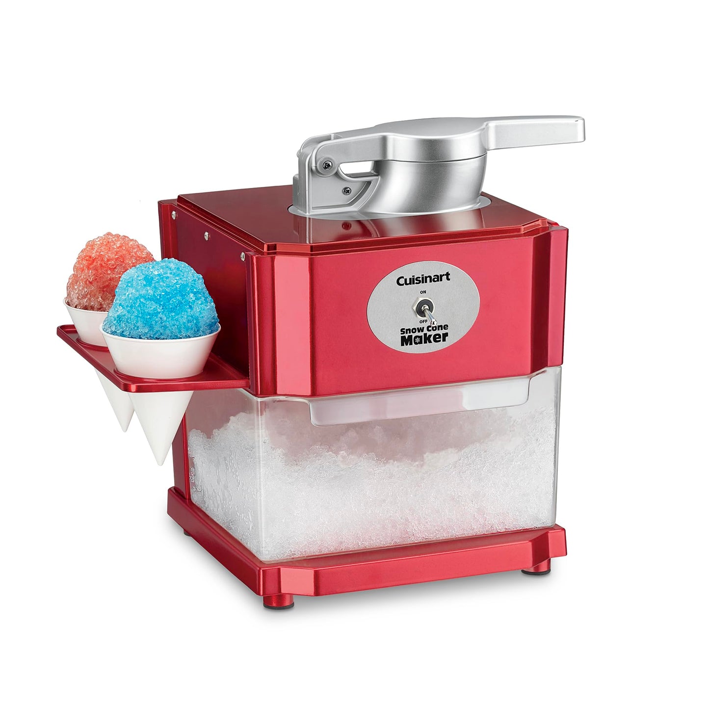 Cuisinart Snow Cone Machine, Home Shaved Ice Maker for Snow Cones, Snow Cone Maker with Reuseable Paper Cups, Makes 5 Icy Cones for Slushies, Frozen Drinks , Red, SCM-10P1