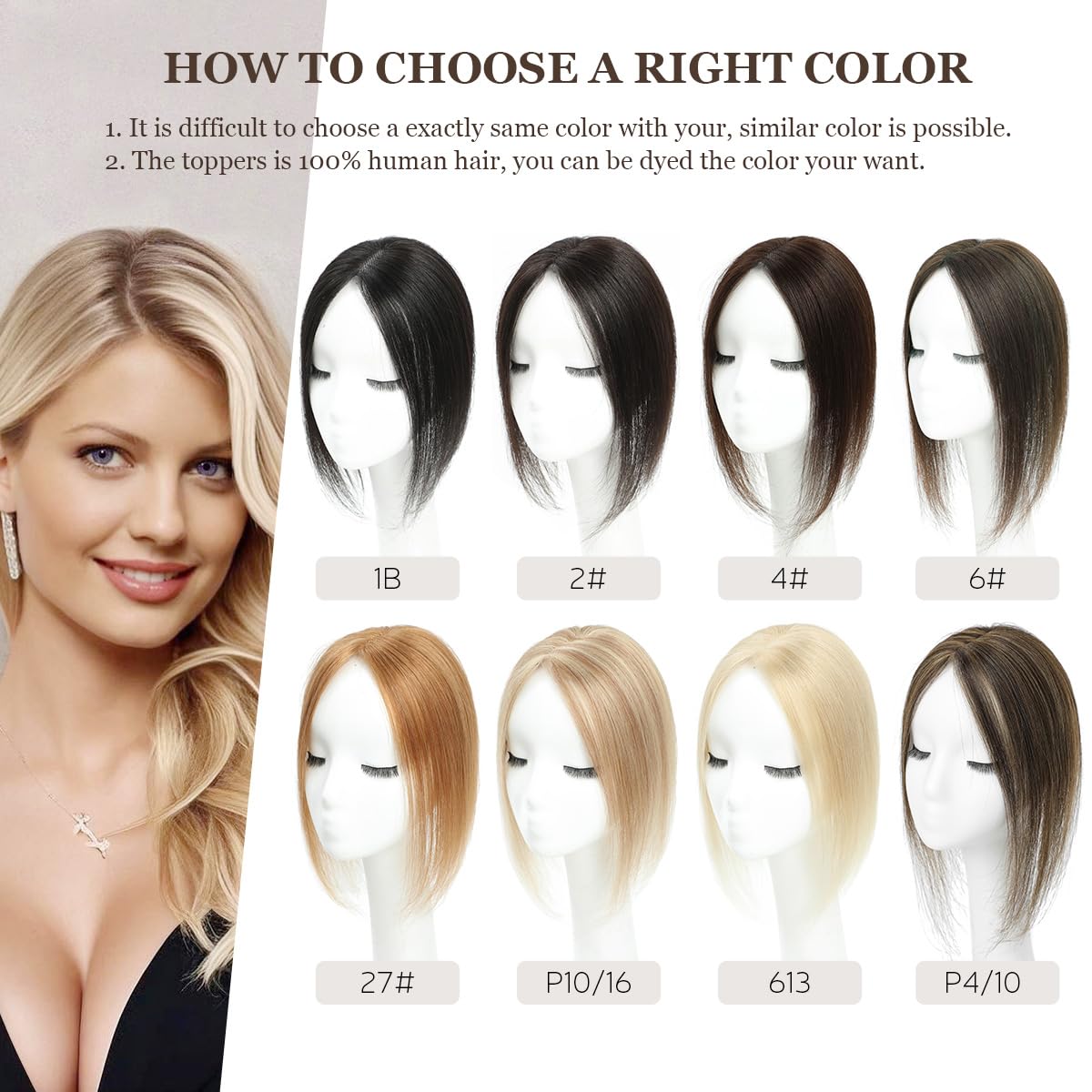 Aimeolyn Real Human Hair Toppers for Women - No Bangs, Premium Remy Hair, Lace Base, 12inch