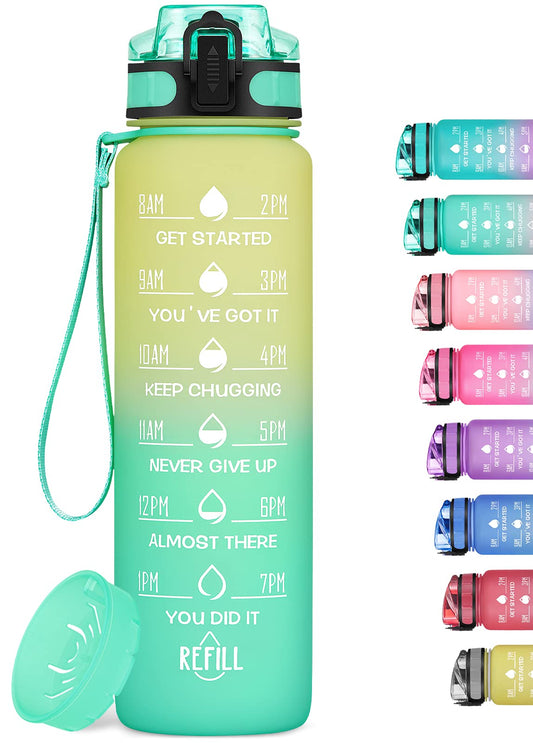 MEITAGIE 32oz Motivational Water Bottle with Time Marker & Fruit Strainer, Leak-proof BPA Free Non-Toxic Bottle with Carrying Strap, Perfect for Fitness, Gym and Outdoor Sports