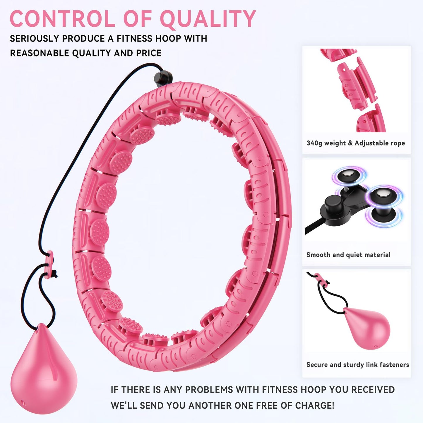 Weighted Hula Hoop for Adults Weight Loss,Infinity Weighted Hoop Plus Size with Sweat Belt,Waist Trainers for Women,Exercise Hula Hoop Womens Weight Loss at Home (Bright Pink)