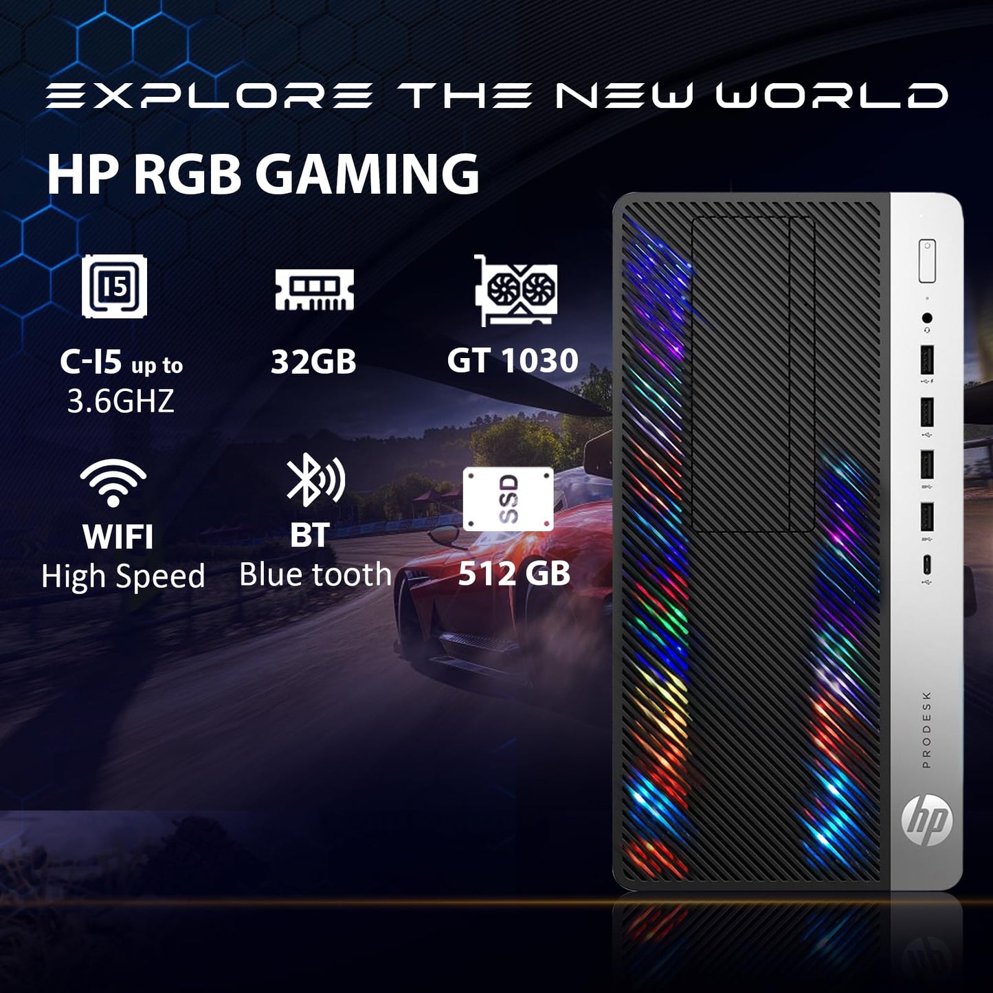 HP RGB Gaming Desktop Computer, Intel Quad Core I5-6500 up to 3.6GHz, GeForce GT 1030 2G GDDR5, 32GB DDR4, 512G SSD + 3T HDD, RGB Keyboard & Mouse, 600M WiFi & Bluetooth 5.0, Win 10 Pro (Renewed)