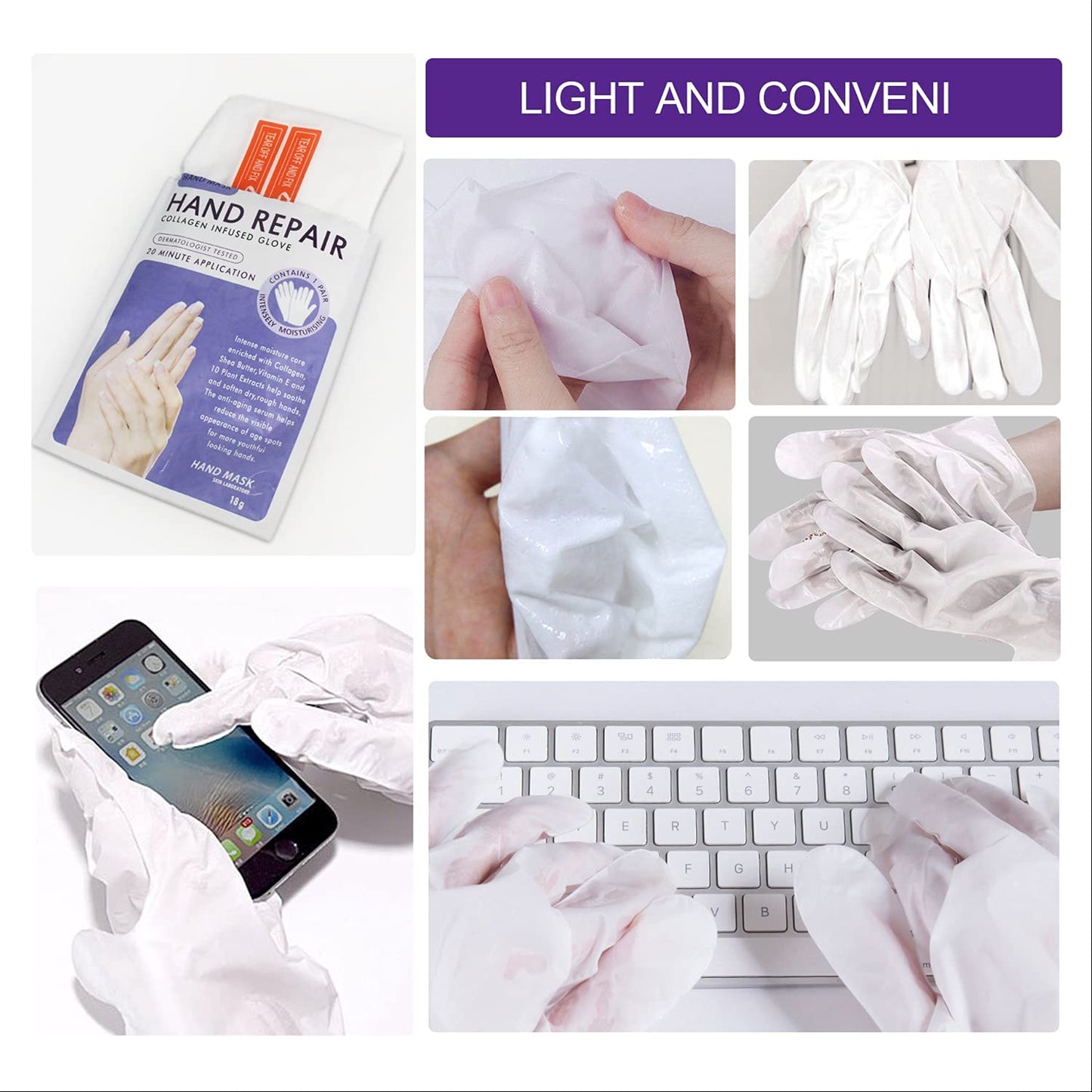 AIQIUSHA 4 Pack Hands Moisturizing Gloves, Hand Spa Mask Infused Collagen, Serum + Vitamins + Natural Plant Extracts for Dry, Cracked Hands, Moisturizer Hands Mask, Repair Rough Skin for Women&Men
