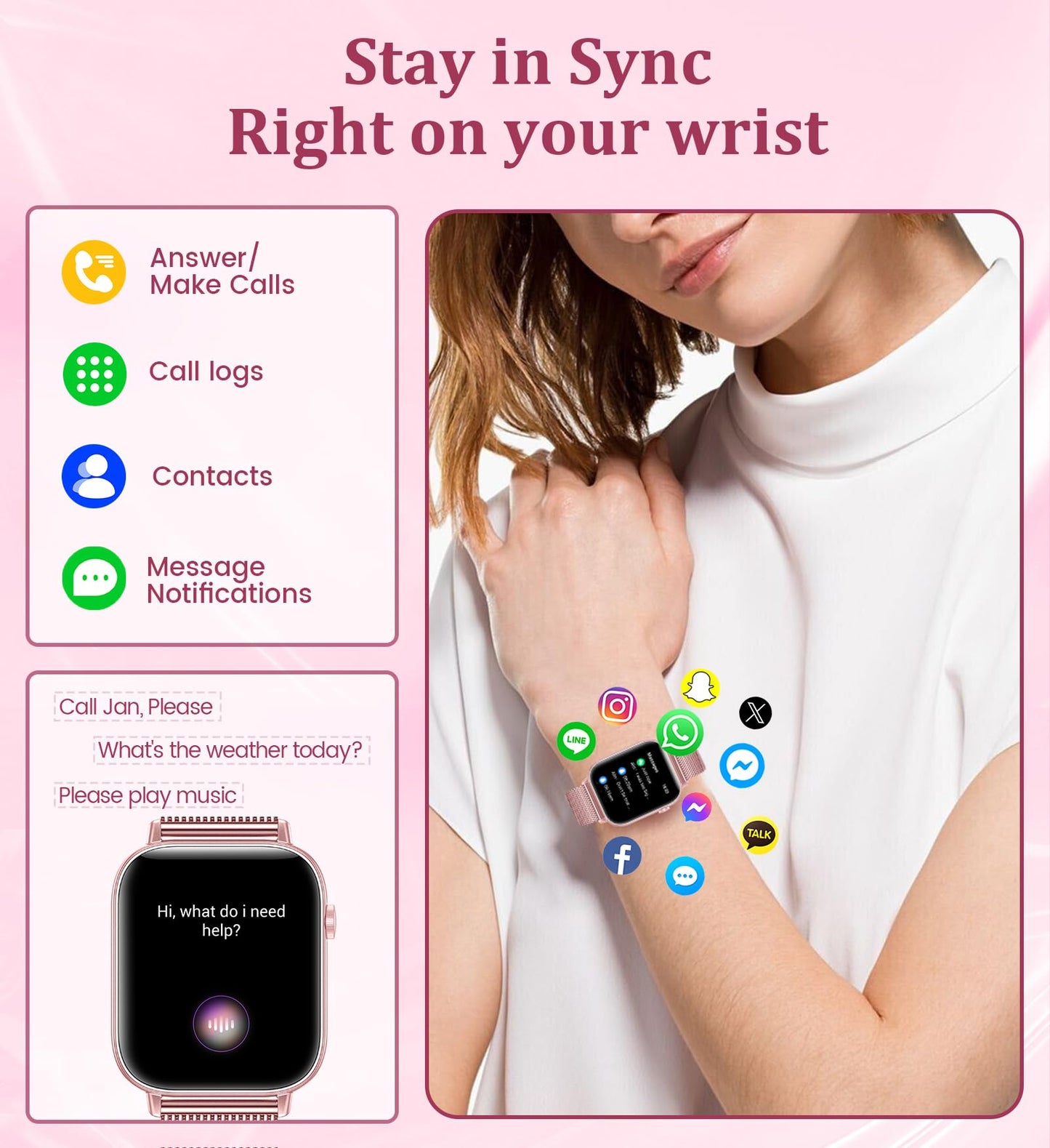 1.83'' Smart Watch for Women with Bluetooth Call (Answer/Dial), Activity Fitness Tracker with 100+ Sport Modes Heart Rate/Sleep Monitor Pedometer, Women Smartwatches Compatible Android Phone iPhone