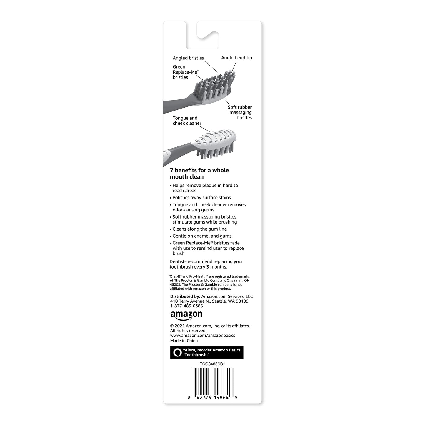 Amazon Basics MultiPro Toothbrushes with Angled Bristles, Soft, 4 Count, Pack of 1