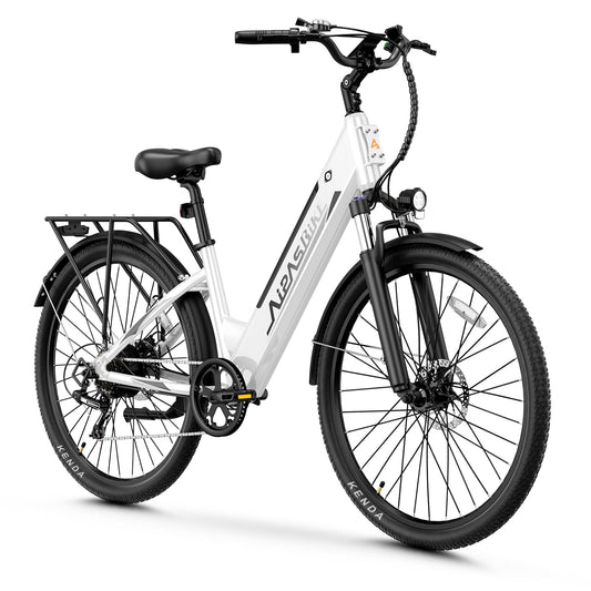 C1 Plus Electric Bike for Adults with 1100W Motor Peak, 48V 12.8Ah Battery, Max 62 Miles 28MPH, 26" Step-Thru Electric Commuter Bike with 7-Speed and Suspension System.