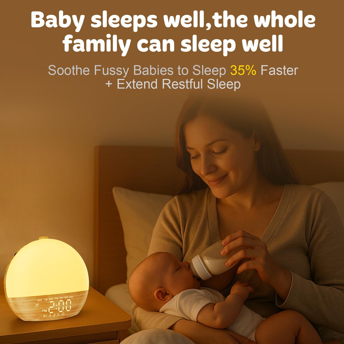 Sunrise Alarm Clock with Sound Machine - Wake Up Light, Wood Grain, Bluetooth, Dual Digital Alarm Clocks for Bedrooms, Adjustable Brightness, 30 Sleep Sounds, White Noise Machine for Baby & Adults
