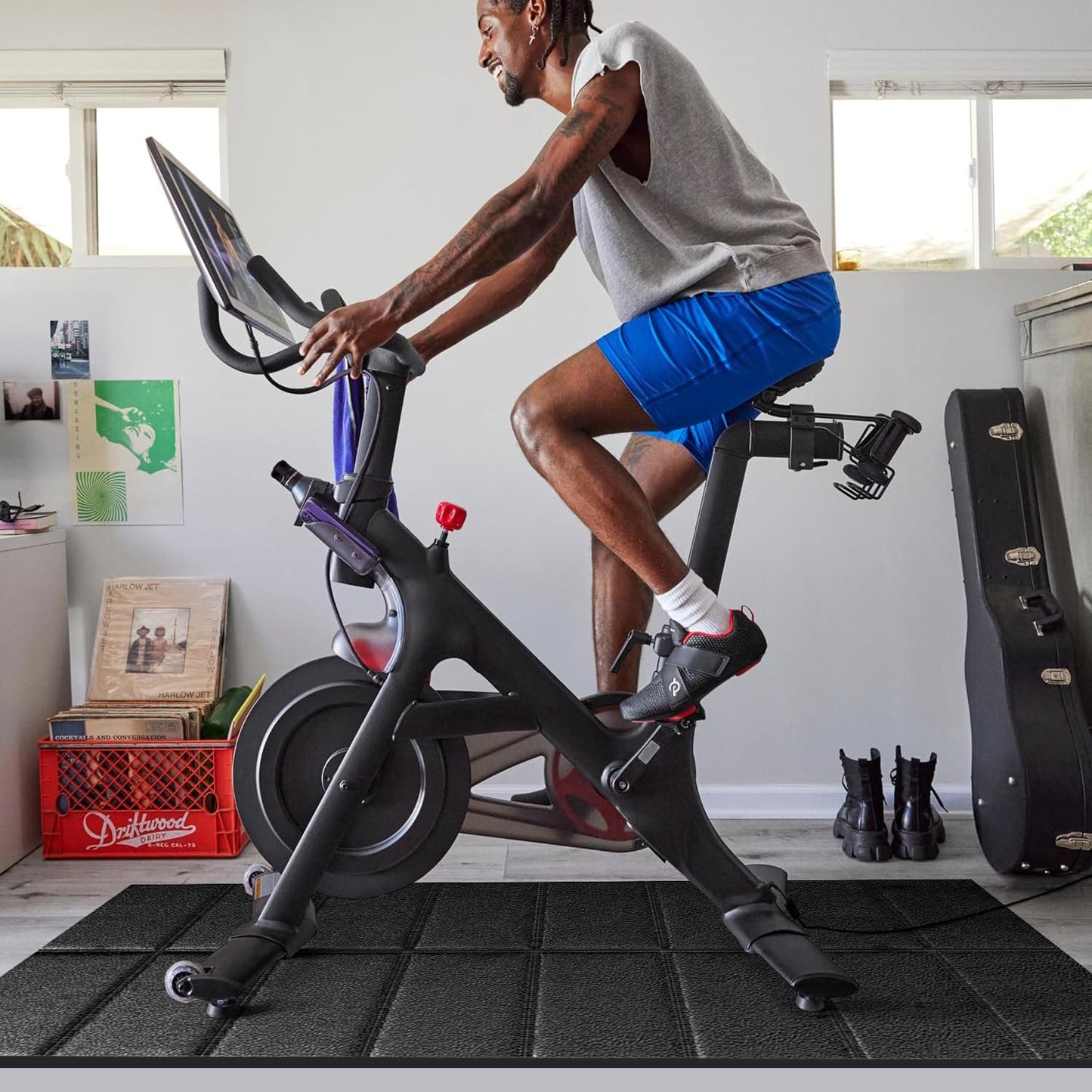 Exercise Bike Treadmill Mat 63x30,Compatible with Peloton, 1/4" Thick Indoor Bike Trainer Mat for Hardwood Floors, for Spin Stationary Bike, Equipment Stability Mat for Workout, Noise Shock Absorption