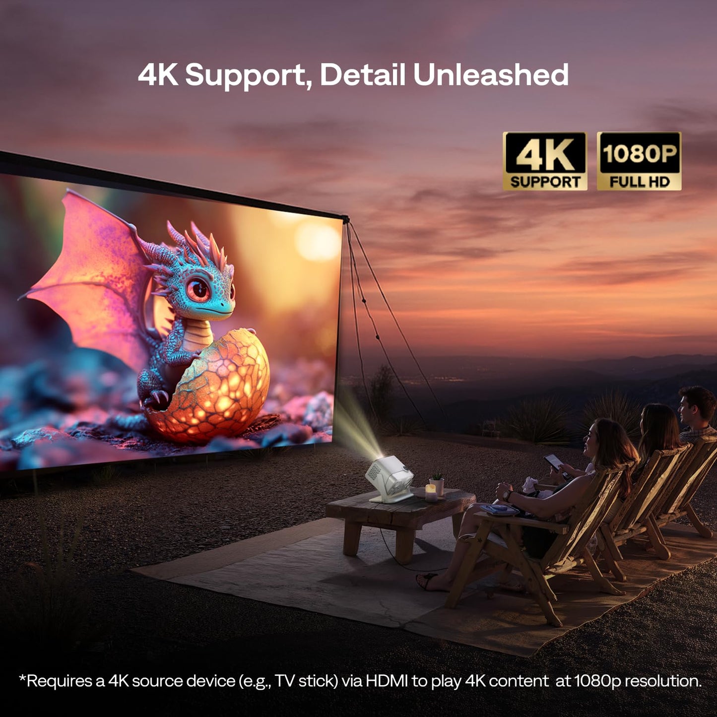 Aurzen BOOM mini Google TV 4K Supported Smart Projector with WiFi and Bluetooth, Outdoor & Home Movie Projector with 20W Speakers DoIby Audio, Real-Time Focus & Keystone, 500 ANSI Lumens, Off-white