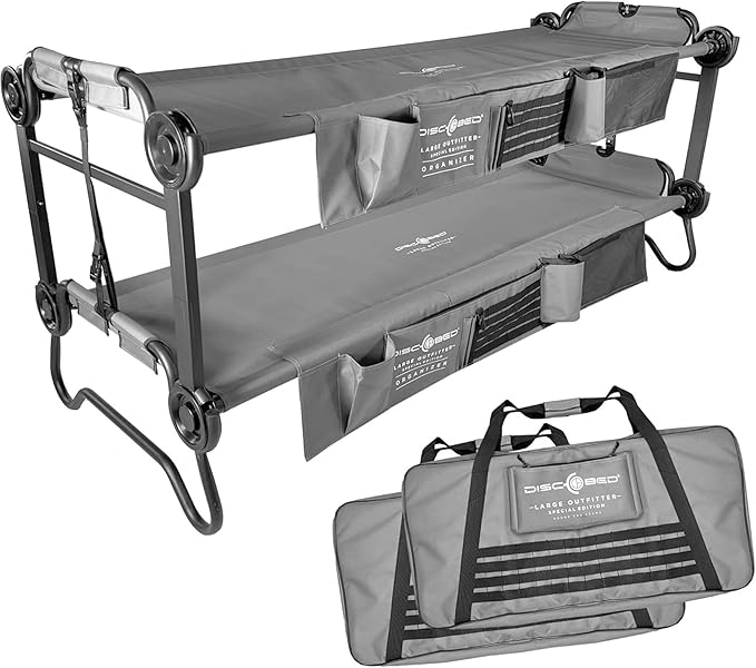 Disc-O-Bed Portable Cam-O-Bunk Bed, Large 2 Adult Sleeping Cot for Camping, Gray