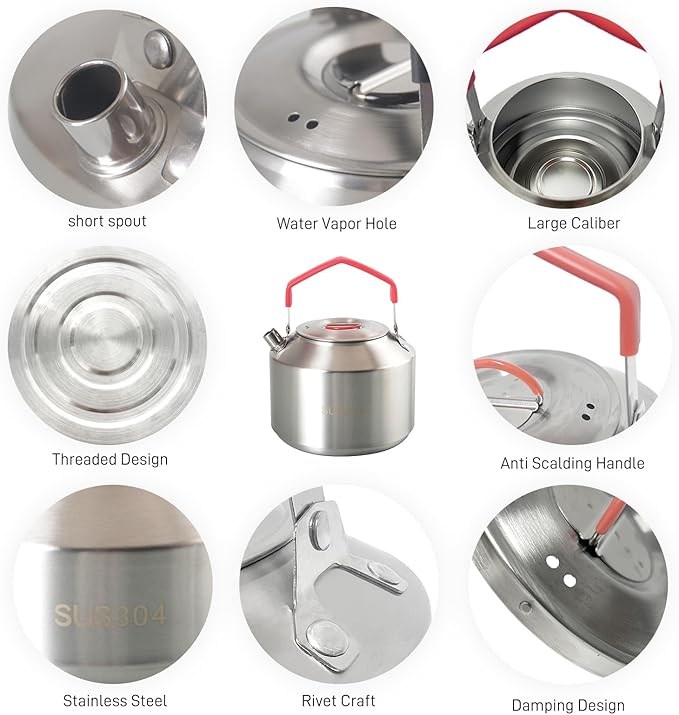 1.5L Camping Kettle, Stainless Steel Portable Campfire Kettle for Open Fire, Outdoor Camp Tea Coffee Pot for Stove Top, Backpacking, Hiking, Picnic and Traveling