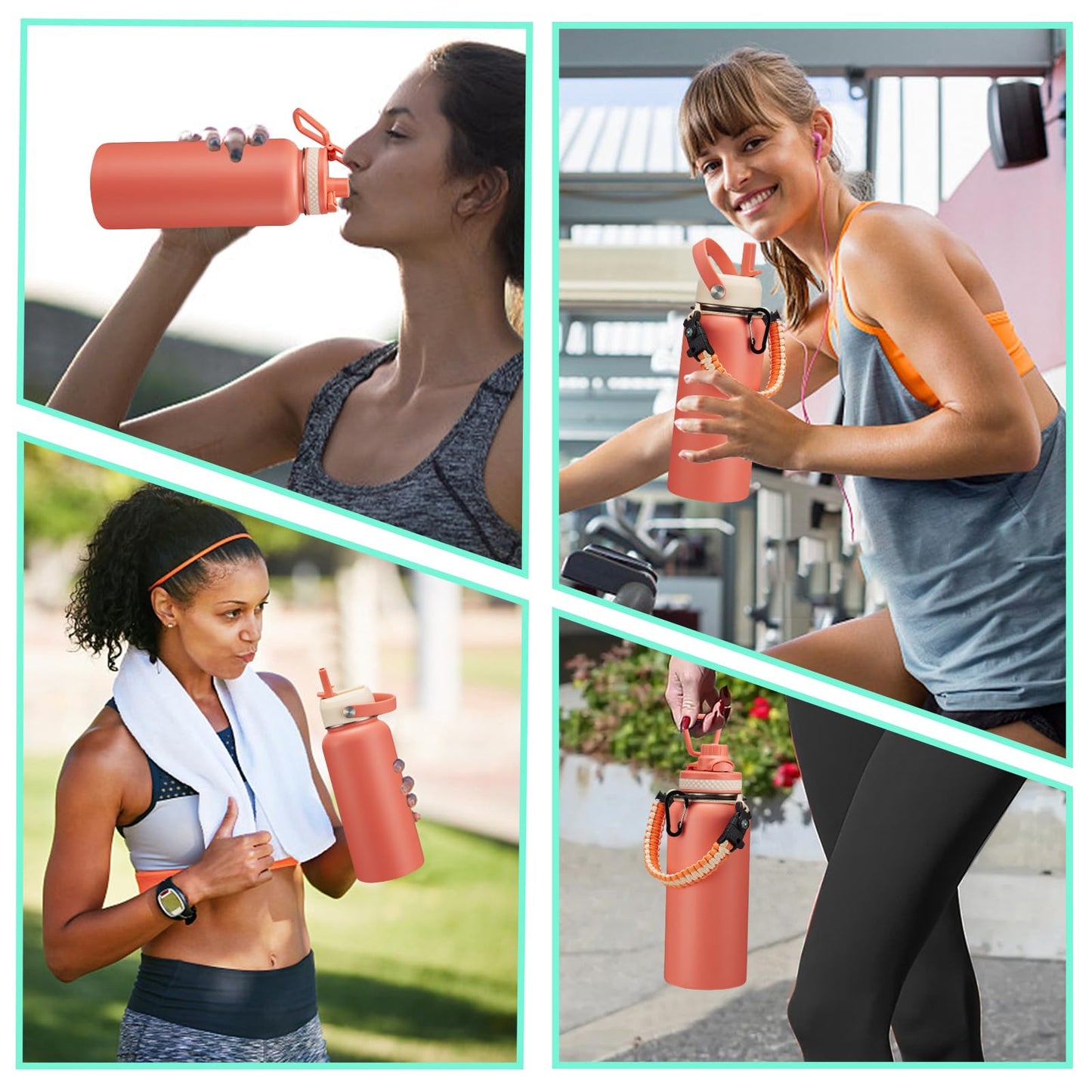 DIGJUPER 32 oz Sports Water Bottle Insulated - w/Paracord Handle, Straw & Spout Lids, Protective Boot, Sweat Proof Hydro Metal Water Flask Keeps Cold-48H Hot-24H, Travel Thermo Mug for Sports Hiking