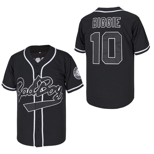 #10 Biggie Bad Boy Movie Baseball Jersey Stitched 90s Hip Hop Unisex Clothing for Party Black Size XL